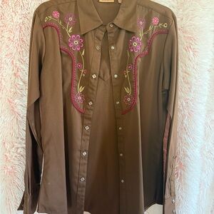 Wrangler Brown Western Shirt with Pink Embroidery